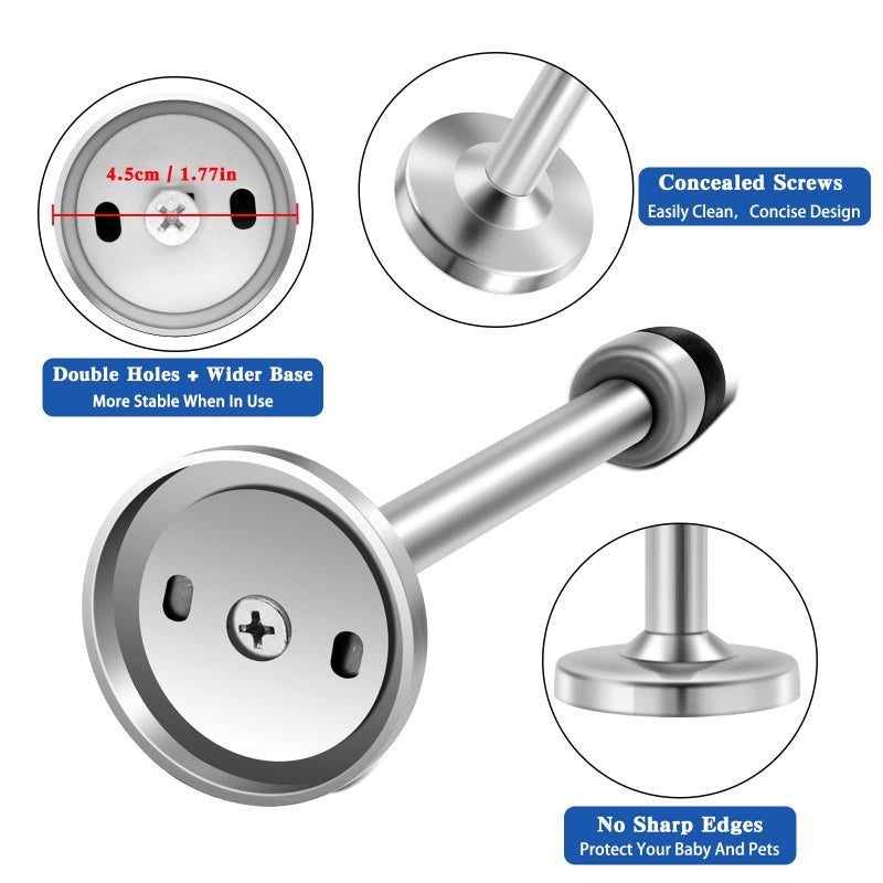 KOLAKO Door Stopper, Door Stop 5 Inch(120mm) Stainless Steel Brushed Satin Nickel Doorstops, Modern Mute Door Holder Wall Mount Doors Wall Protector Doorstop, Silver - Image 2